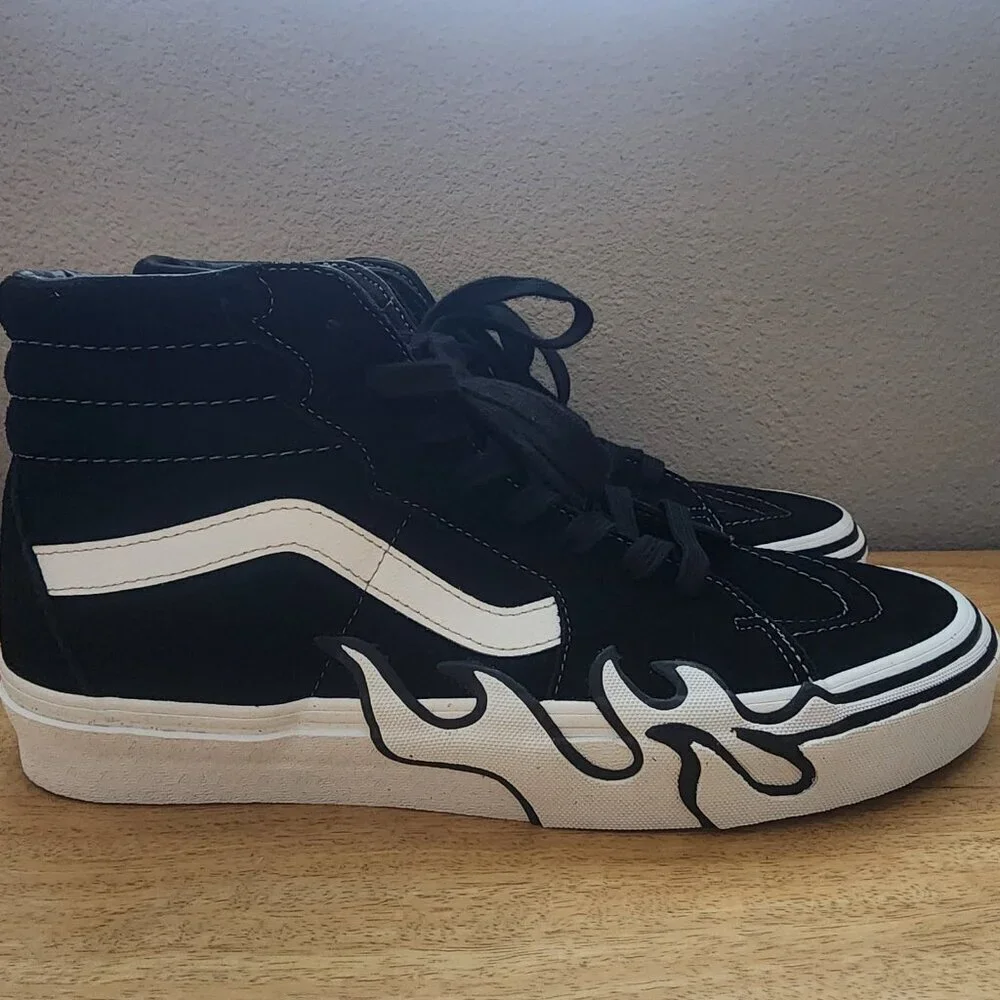 VANS Sk8-Hi Bolt Freesia/True White Suede Flame Skate Sneaker Shoes Mens 10.5
